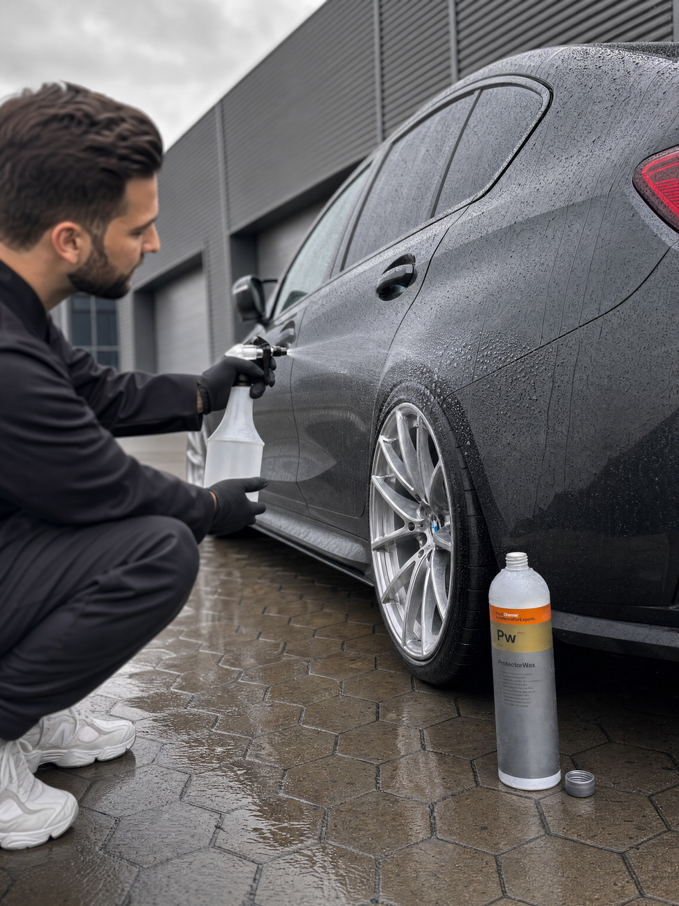 Detailing1 Hero: Sprühversiegelung Koch-Chemie Pw Anwendung nach Regen am BMW M3 (Mobile)