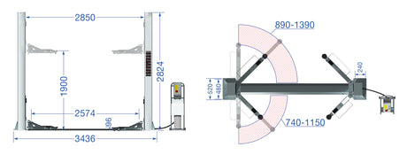 TW242M-230 "BASIC LINE" 2-Säulen-Hebebühne bis 4200kg