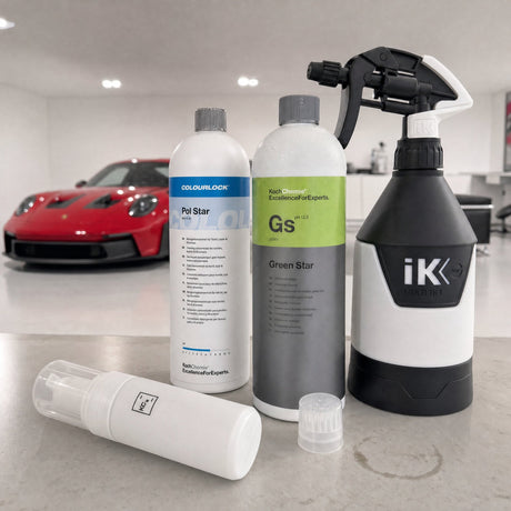 Detailing1 Auto-Reinigungsset "Innenraum" — Koch-Chemie Green Star „Gs“ 1 Liter + Dosing Cap + COLOURLOCK „Pol Star“ 1 Liter