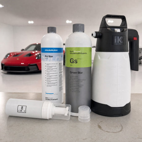 Detailing1 Auto-Reinigungsset "Innenraum" — Koch-Chemie Green Star „Gs“ 1 Liter + Dosing Cap + COLOURLOCK „Pol Star“ 1 Liter