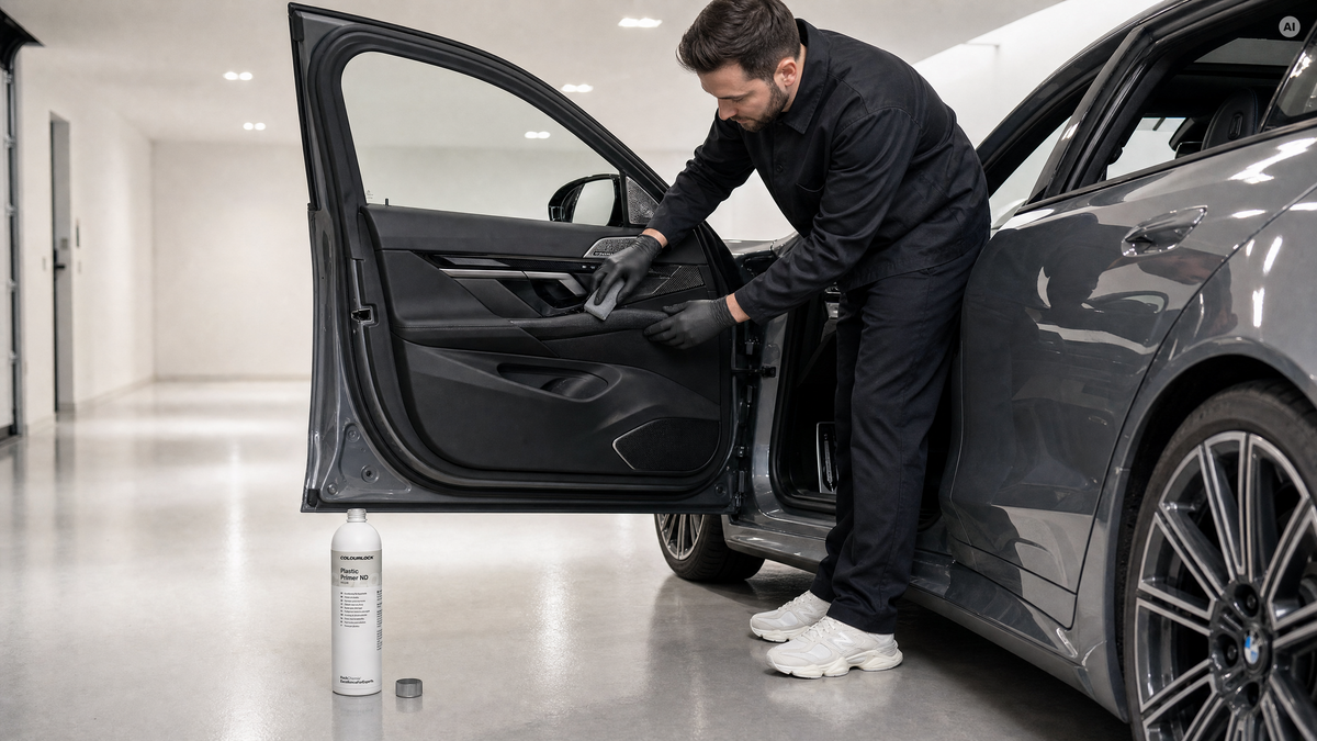 Kunststoff-Türgriff wird grundiert — Kunststoff-Grundierung von COLOURLOCK bei Detailing1