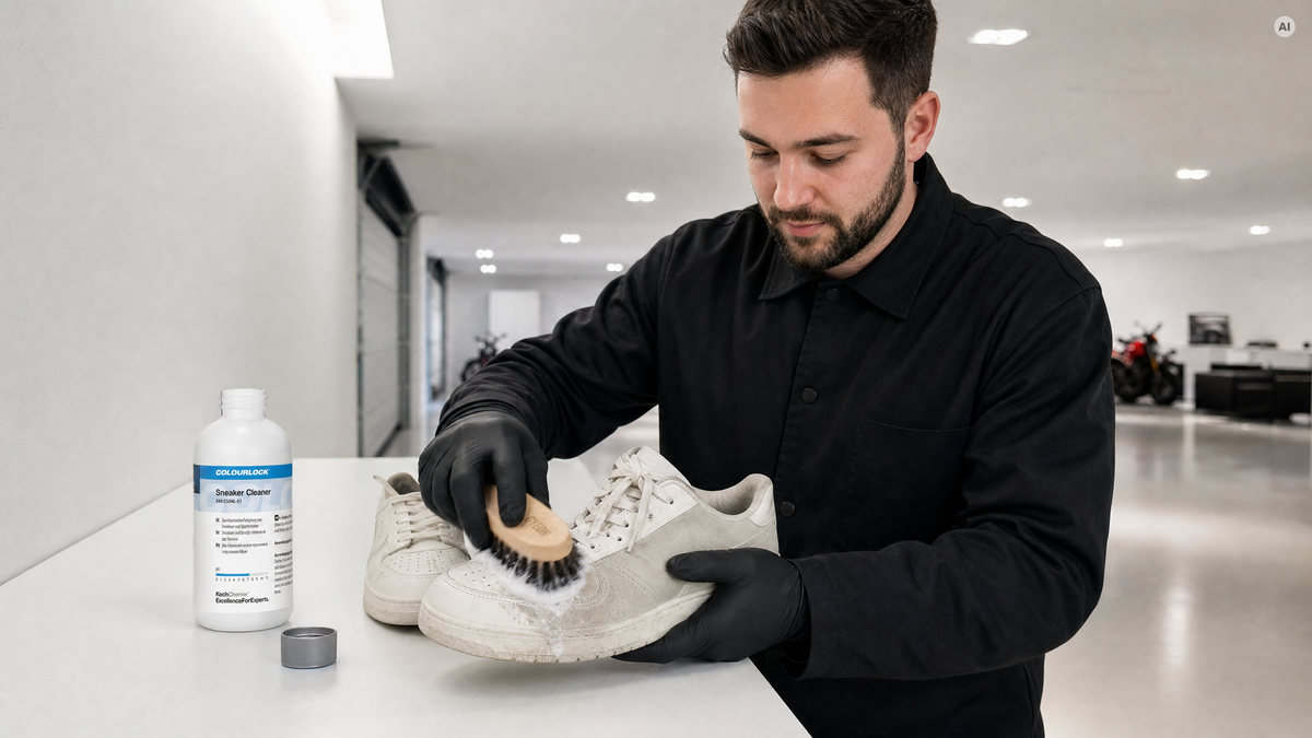 Sneaker mit Schaum und Bürste — Sneaker-Reiniger von COLOURLOCK bei Detailing1